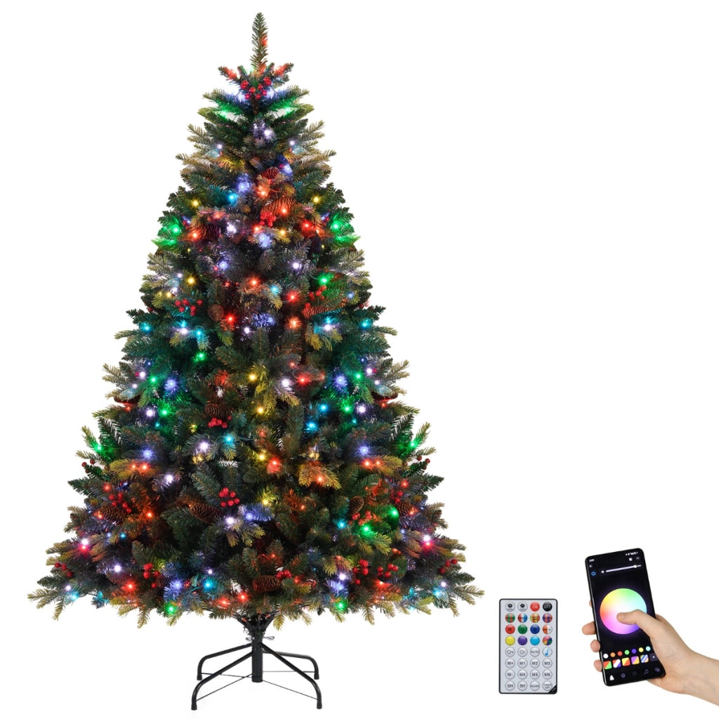 Albero di 180cm natale artificiale con controllo remoto multicolori controllabili tramite app, Albero per casa e ufficio Verde-Alberi di Natale