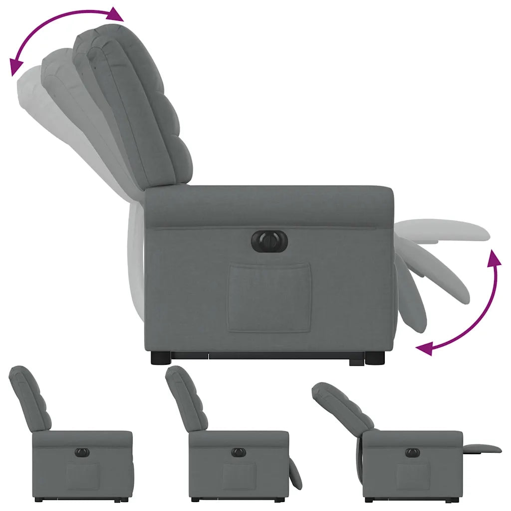 vidaXL Poltrona Alzapersona Reclinabile Elettrica Grigio Scuro Tessuto