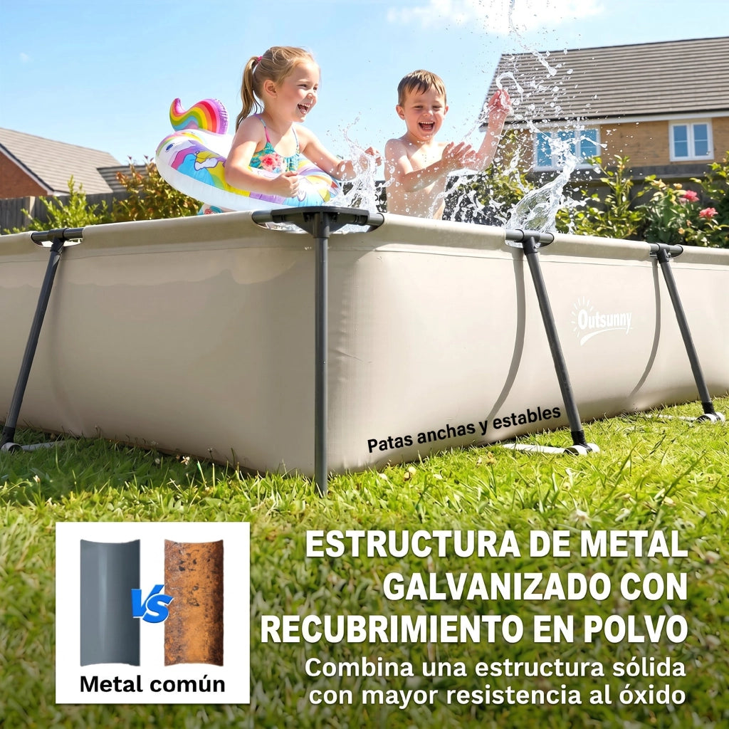 Piscina Desmontable Tubular 316x238x66,5 cm 3700 L ¨C zephmum ¨C Grigio con Marco Met¨¢lico