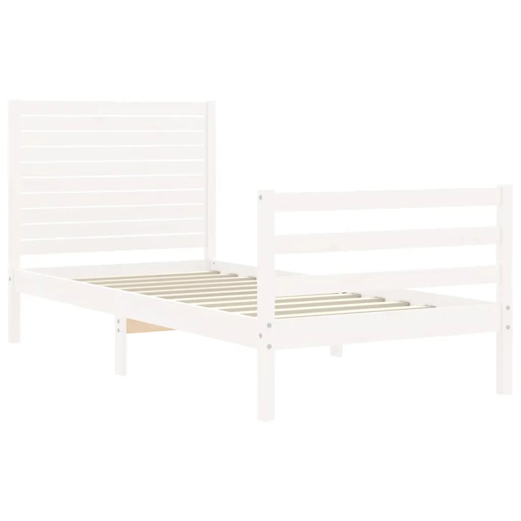 Giroletto con Testiera-Struttura Letto con testiera Bianco Single in Legno Massello 888074
