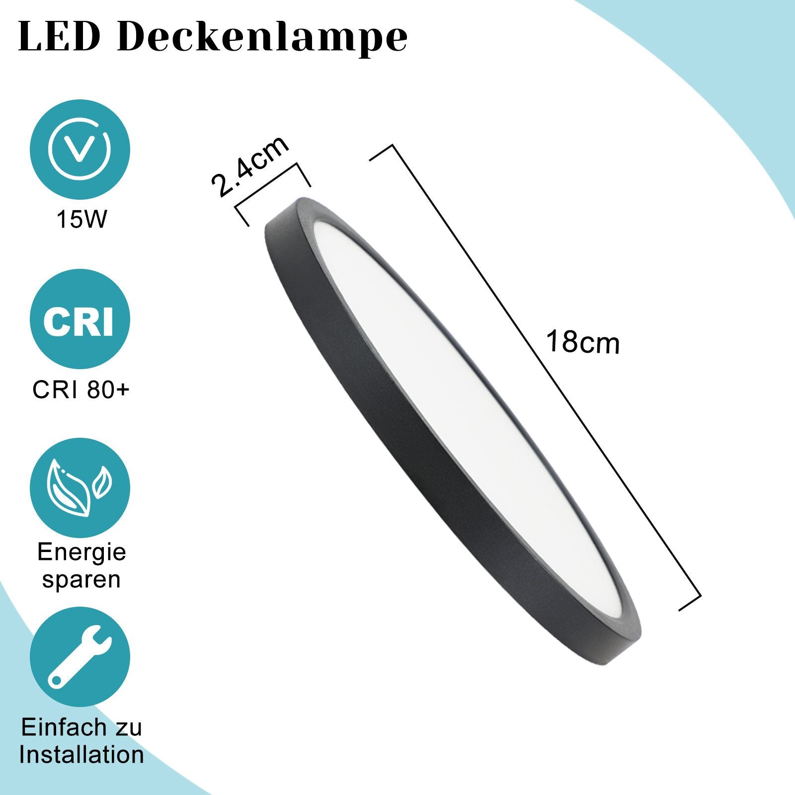 ZMH Lampada da soffitto LED piano 18 cm 15W nero 4000K moderna per cucina corridoio camera letto