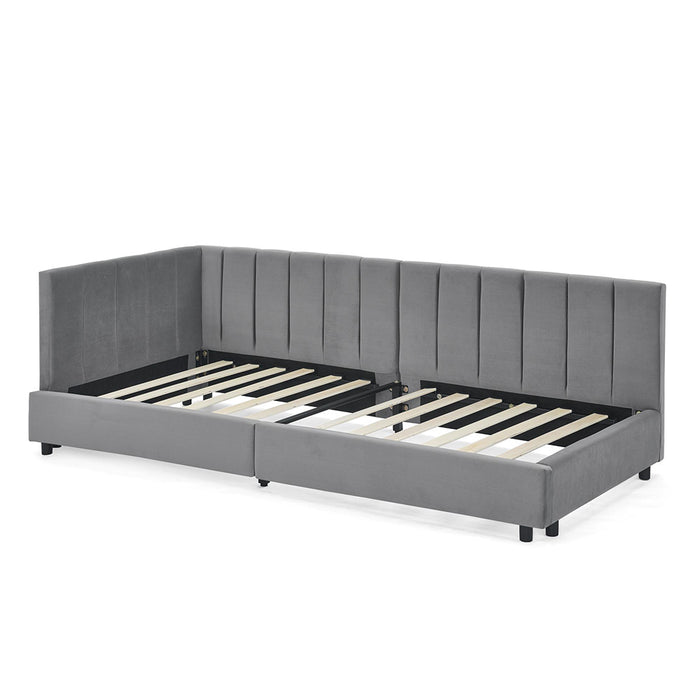 Letto bambino 90x200cm?- Xylo - velluto testiera alta grigio