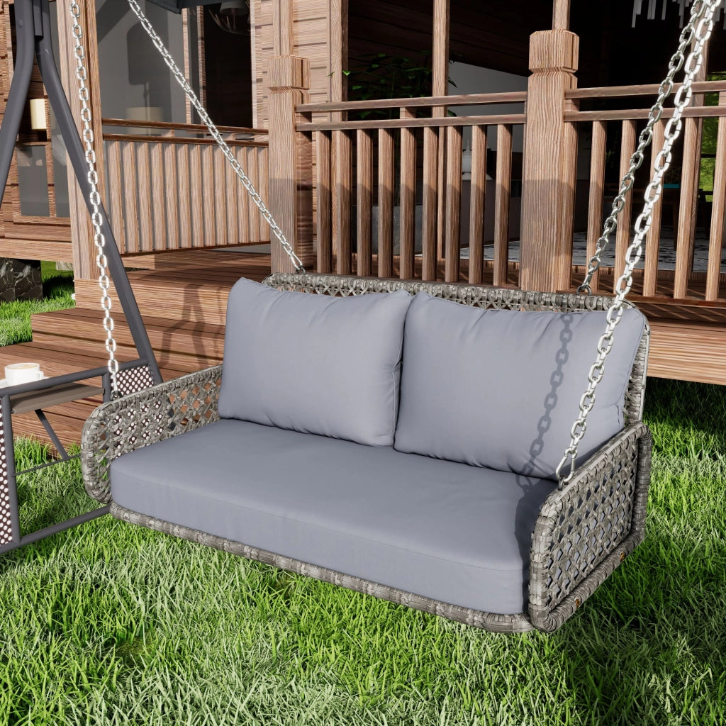 Dondolo da Giardino Doppio in Polyrattan con Cuscini ¨C MINIMAL ¨C Grigio, 2 Posti, 320 kg