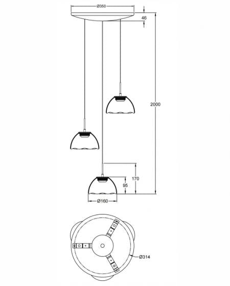 Lampada a Sospensione Lucille Ø350mm Fumé, LED 21W CCT 2700K/3000K/4000K, Dimmerabile, Struttura in Metallo e Vetro Borosilicato - Lucille