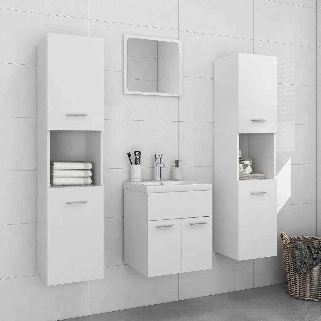 Set Mobili da Bagno | Armadio da bagno Bianco in Legno Multistrato
