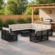 Set Divano da Giardino 14 pz Nero e Bianco Crema polyrattan 3435307