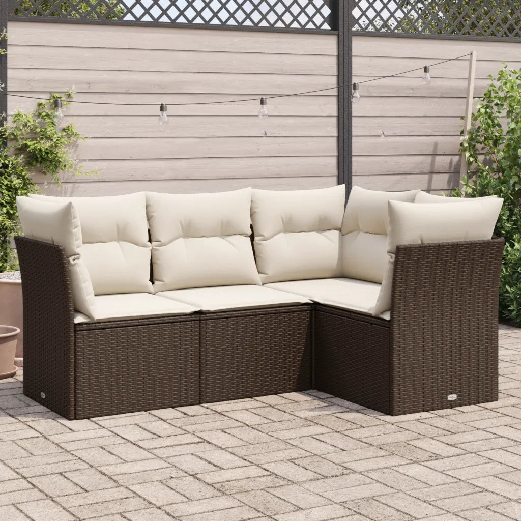 Set Divano da Giardino 4 pz | Set Salotto da Giardino con Cuscini Marrone in Polyrattan