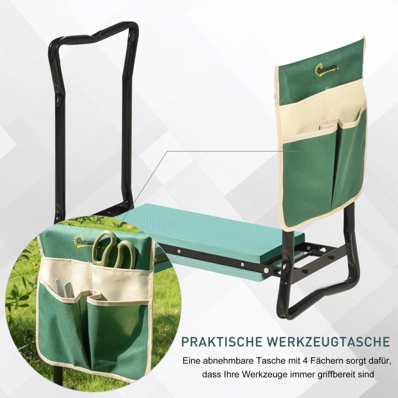 Carrello pieghevole 2 in 1 con borsa portautensili e cuscini in schiuma acciaio verde 58 × 28 × 49 cm