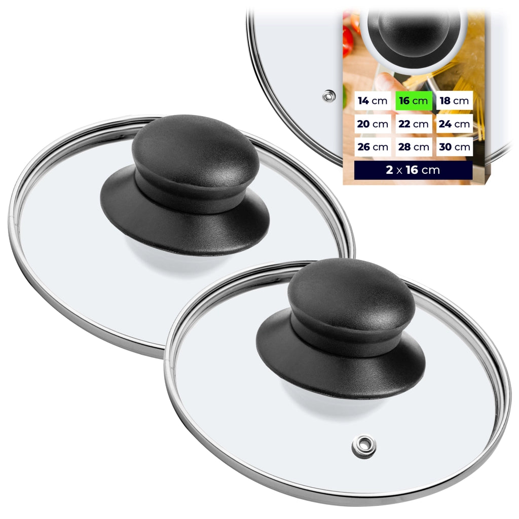 Set di 2 coperchi in vetro KADAX da 16 cm, resistenti al calore, per pentole e padelle.