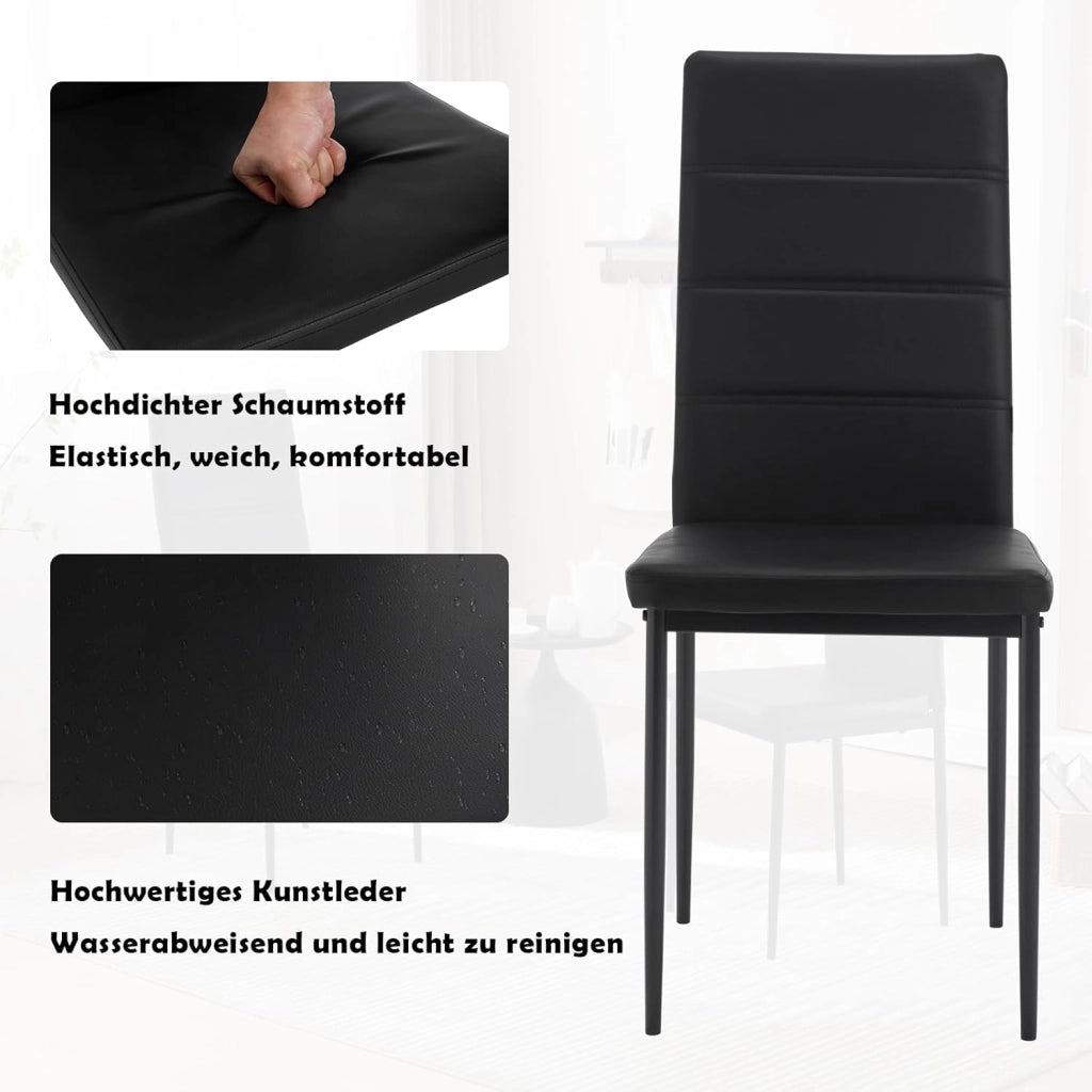 Sedie Sala da Pranzo 4 Pezzi, Sedie da Cucina, Sedia da Pranzo con Schienale Alto, Senza Braccioli, per Camera da Letto, Soggiorno, Sala Reception, in Similpelle e Metallo, Nero, EZS46sz-4