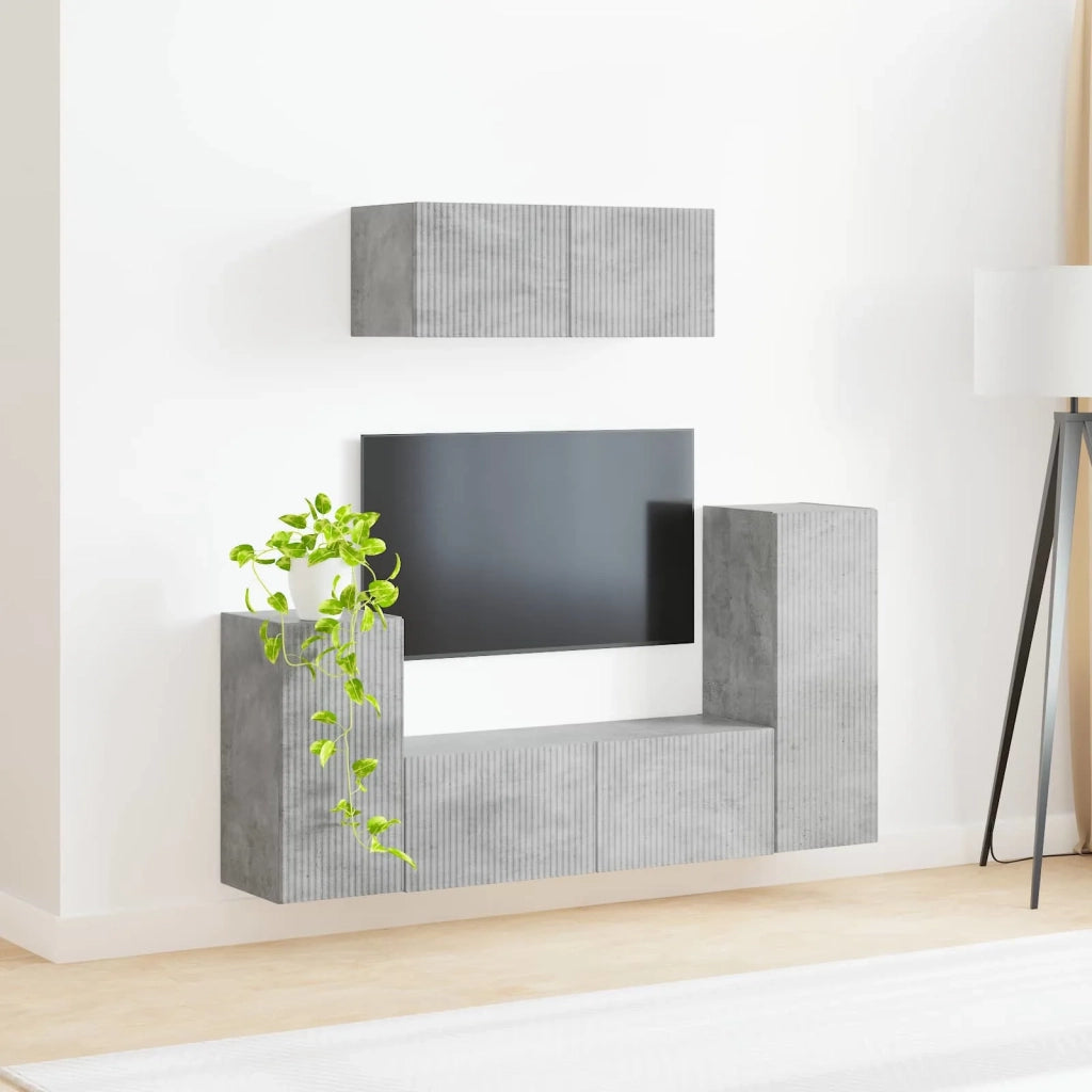 Set mobile TV 4 pcs Grigio cemento Legno multistrato