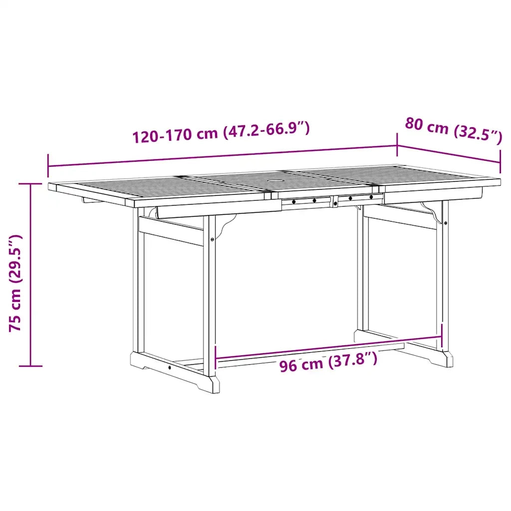 Tavolo da Pranzo per Esterni (120-170)x80x75 cm Massello Acacia 316575
