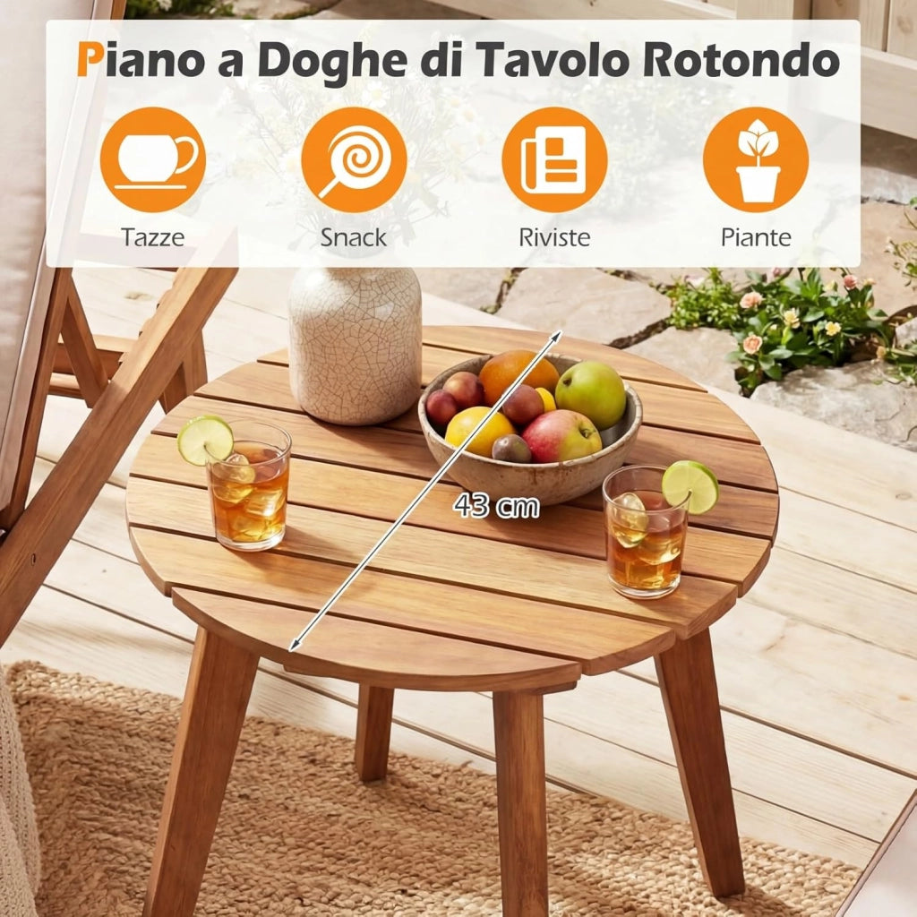 Tavolino da Esterno Compatto in Legno, Tavolino da Caffè con Piano a Doghe Resistente, per Terrazza Balcone Salotto Studio, 35x35x43 cm, Portata 75 kg
