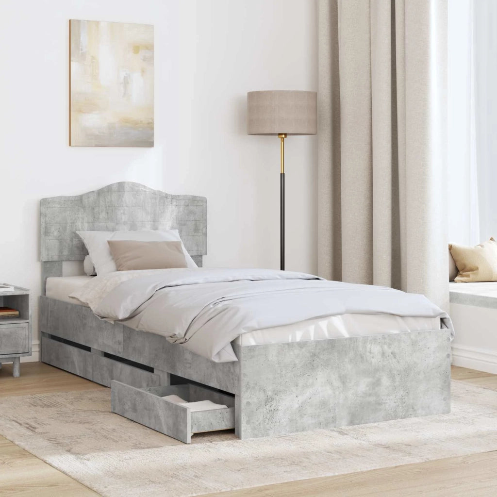 Struttura del letto con cassetto Grigio cemento 90 x 200 cm