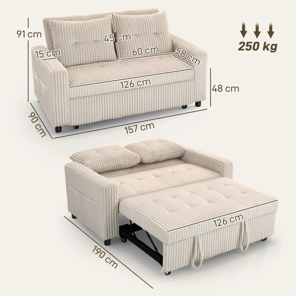 Divano letto 2 posti ¨C zephmum ¨C tessuto crema 157x190 cm
