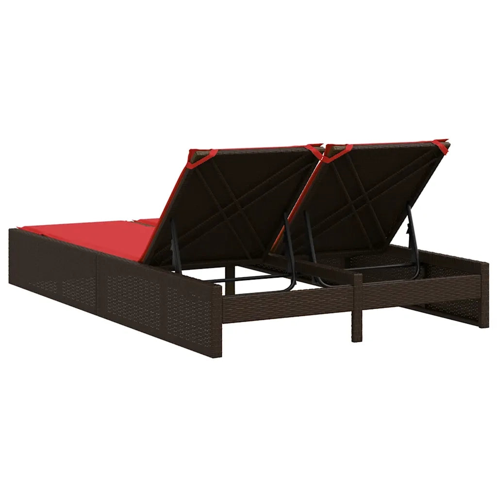 Lettino prendisole doppio con Cuscini in Polyrattan Marrone 368634