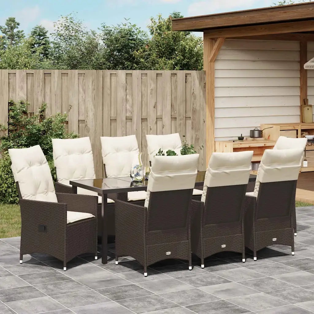 Set da Pranzo per Giardino con cuscino 9 pcs Marrone polyrattan 3379547