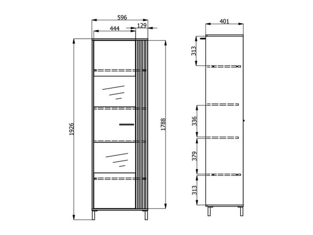 Mobile Espositore Mondaino, Vetrina 4 Ripiani, 59.5x40x192.5h cm Marrone Rovere Nodi