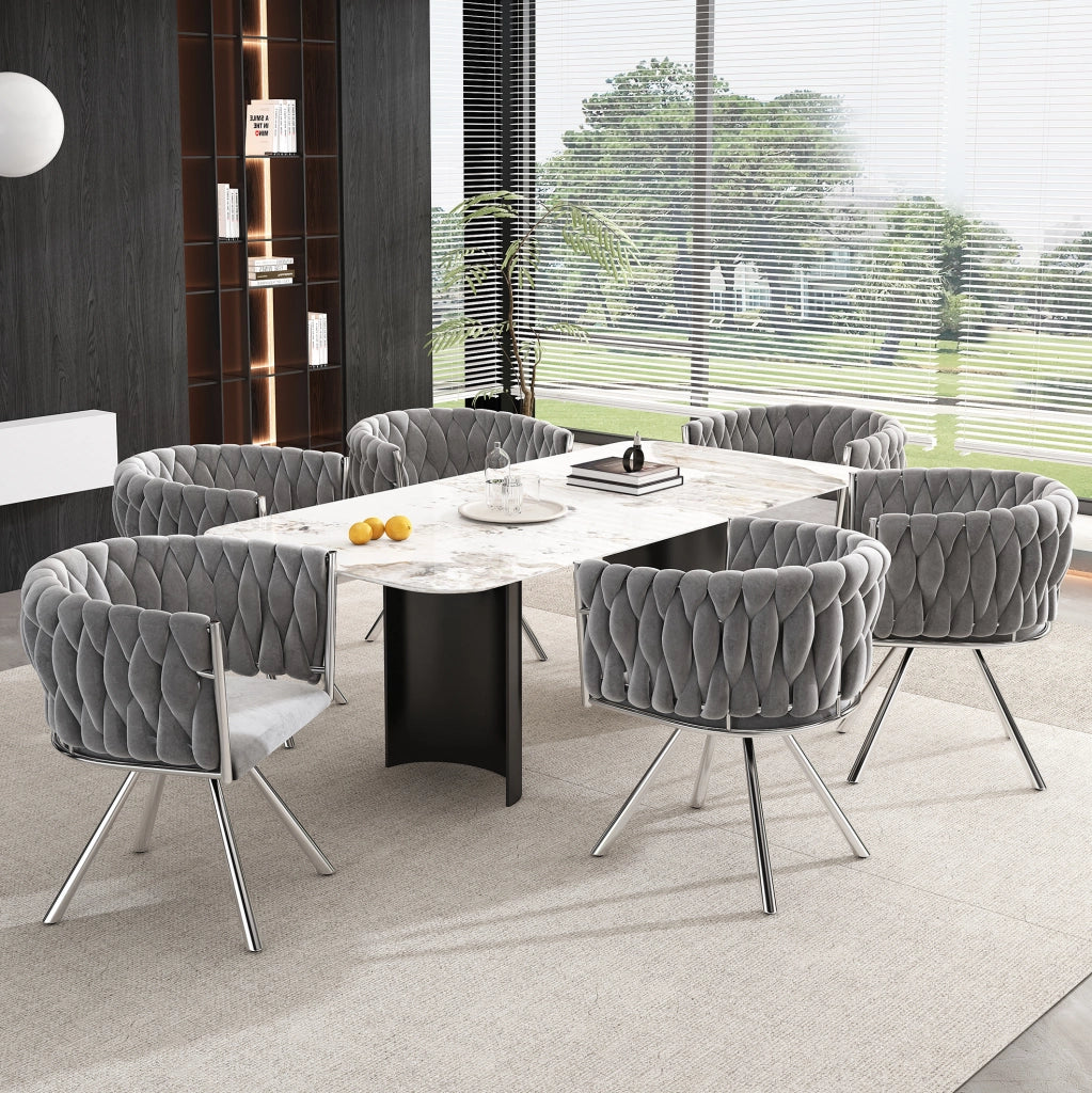 Set di 2 sedie da pranzo girevoli 360° in velluto grigio con struttura in metallo