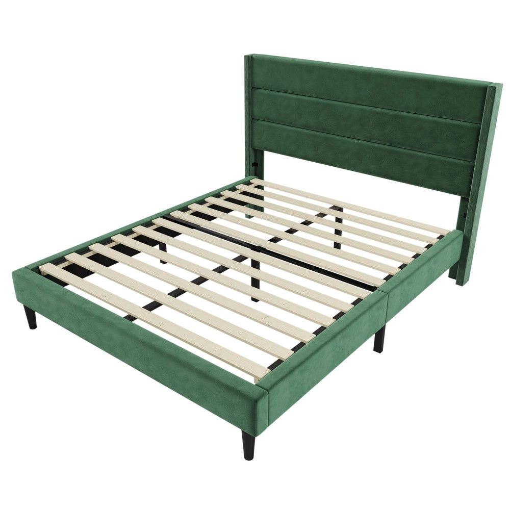 Letto Imbottito Matrimoniale con Testiera ¨C Xylo ¨C Velluto Verde Scuro 140x200