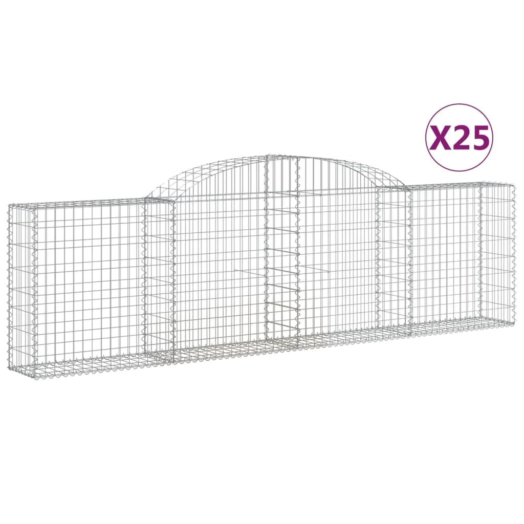 Cestini gabbioni recinzione a gabbia muro di contenimento ad arco 25 pezzi 300 x 30 x 80/100 cm ferro zincato argento 02_0040692