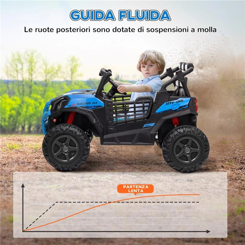 MACCHINA ELETTRICA PER BAMBINI 24V A 2 POSTI CON TELECOMANDO E 3 VELOCITÀ ETÀ 3-8 ANNI BLU