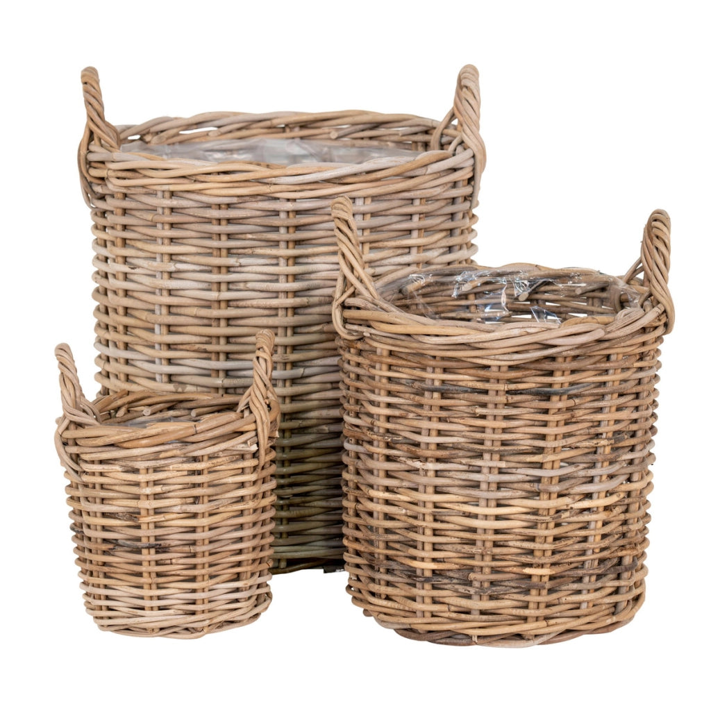 Set di 3 Cesti Portaoggetti Sema, Marrone, Rattan, 20x20x28 cm
