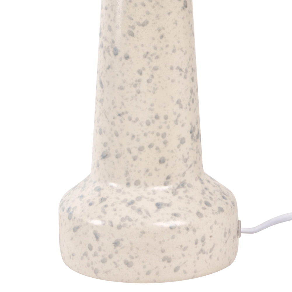 Lampada da tavolo Base in ceramica beige chiaro Paralume in lino Macchie blu Stile moderno Soggiorno Camera da letto