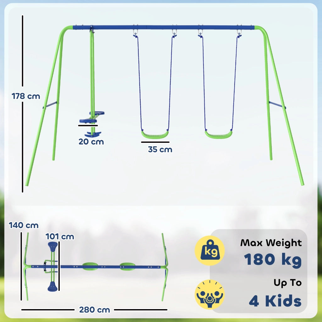 Altalena Giardino 2 Posti con Scivolo ¨C Zephmum ¨C Verde Metallo