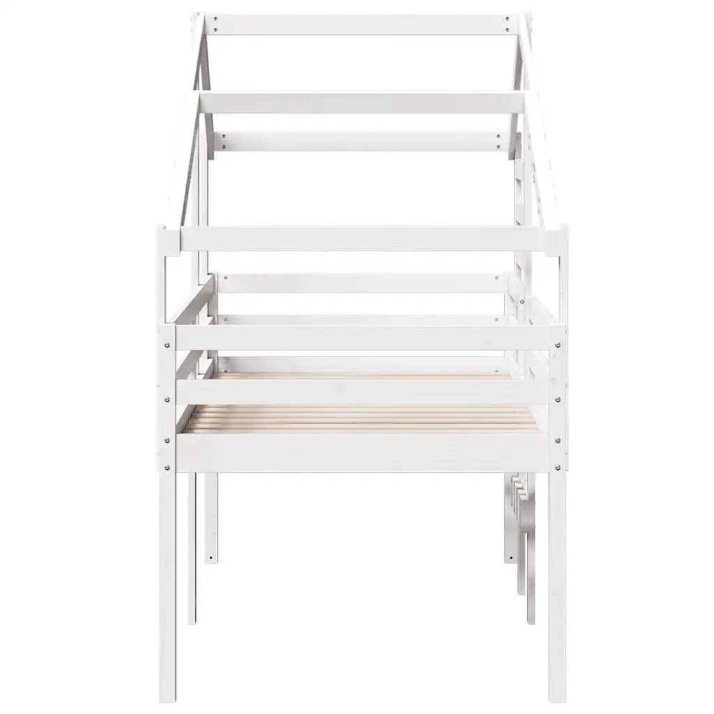 Letto singolo | Letto per adulti | Letto a Soppalco con Tetto Bianco 80x200 cm in Legno di Pino
