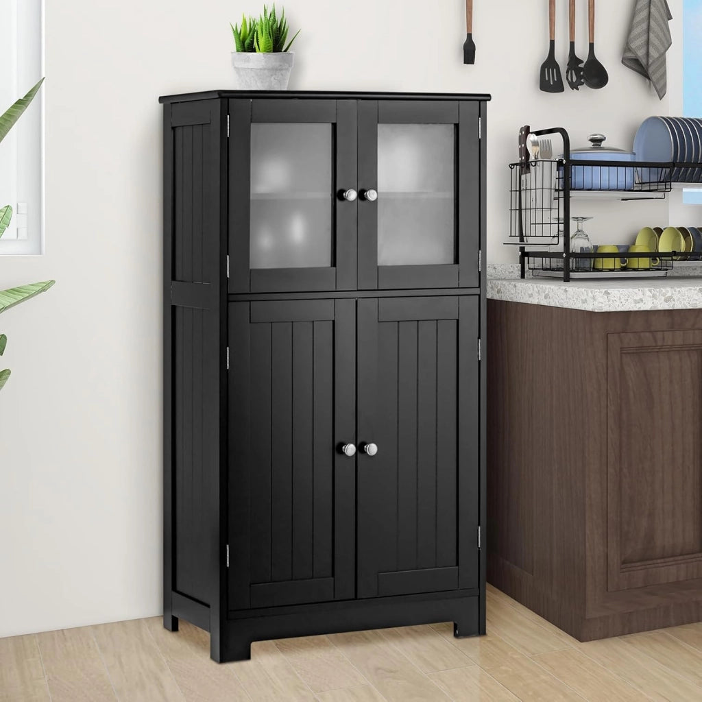 Armadietto da bagno, 60 x 30 x 109 cm, armadietto da bagno con 4 ante e ripiano regolabile, per bagno, cucina e soggiorno