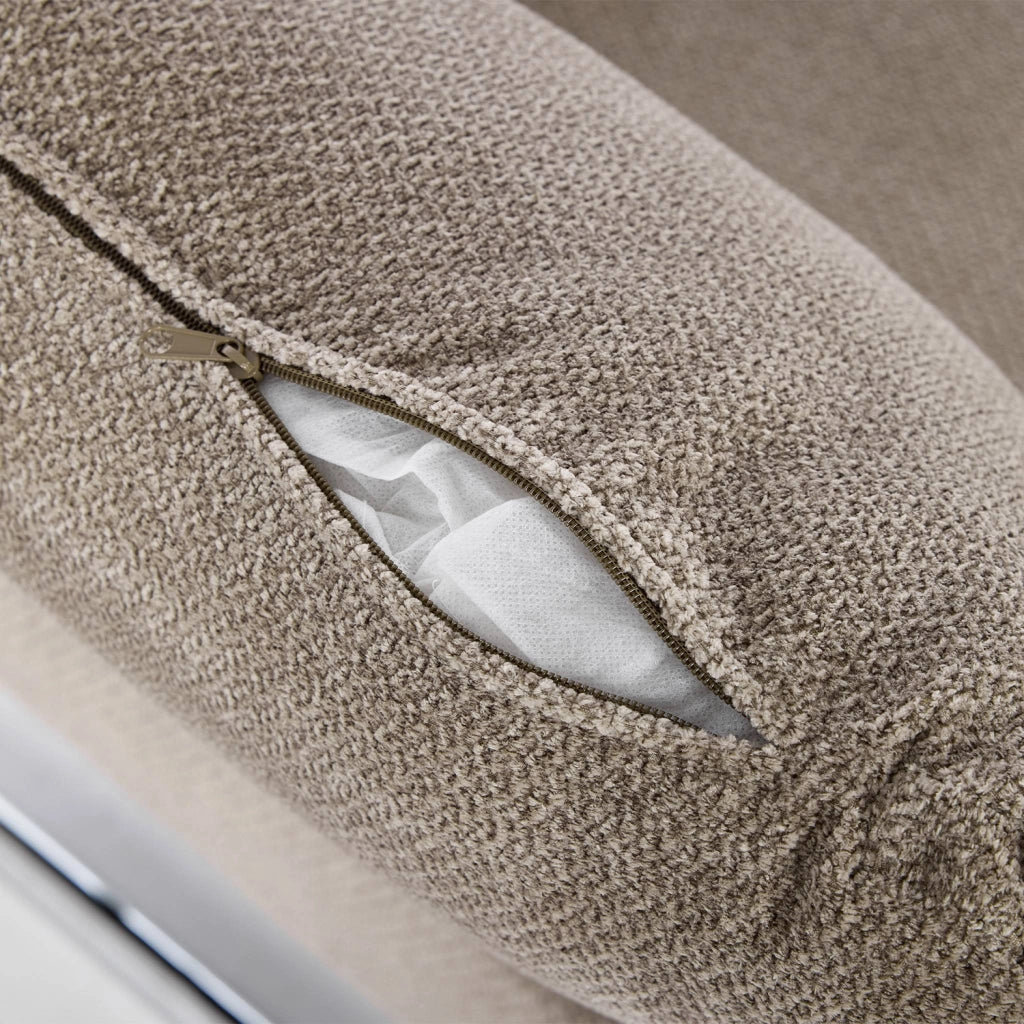 Poltrona vintage in tessuto chenille con struttura cromata, beige