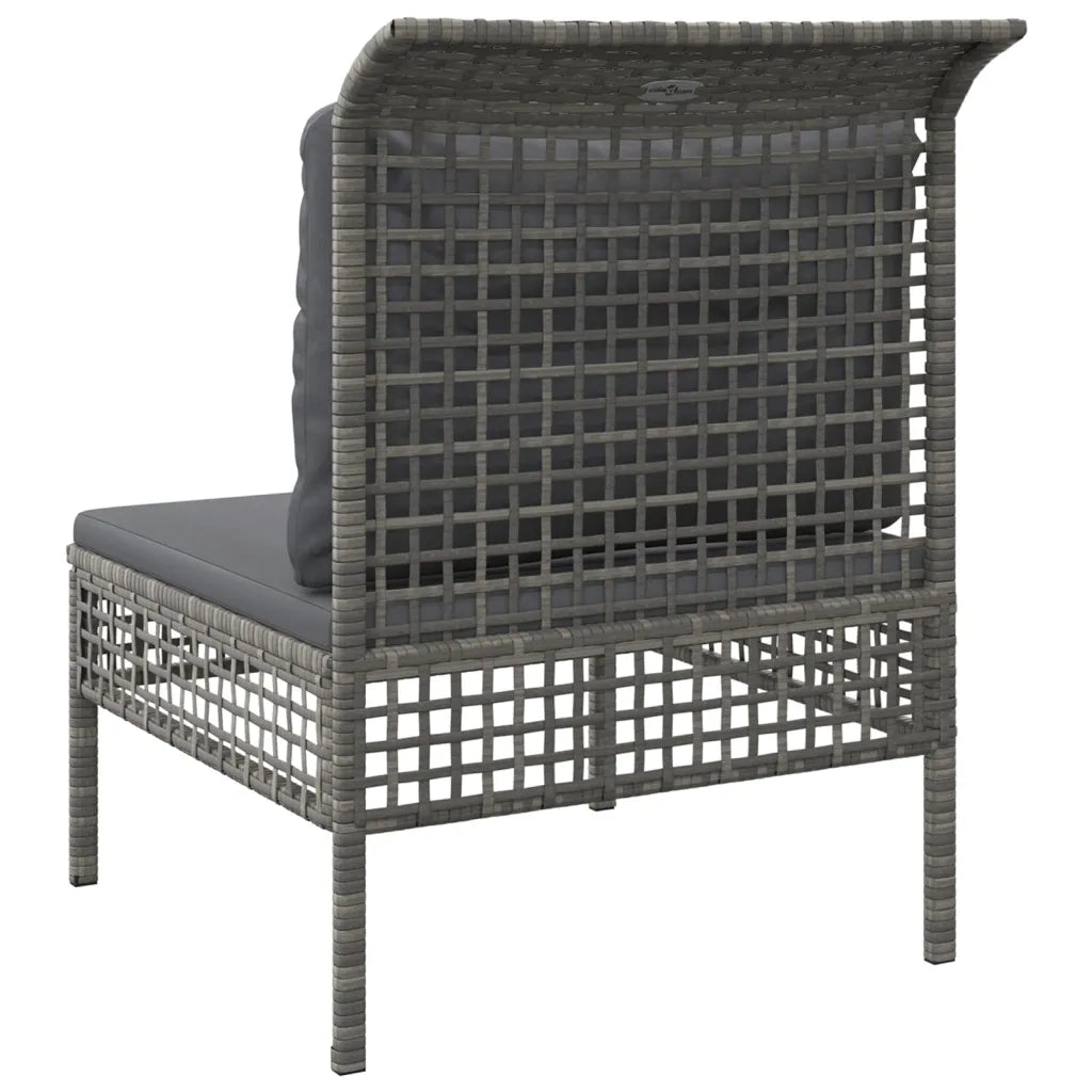 Divano Centrale da Giardino con Cuscino in Polyrattan Grigio