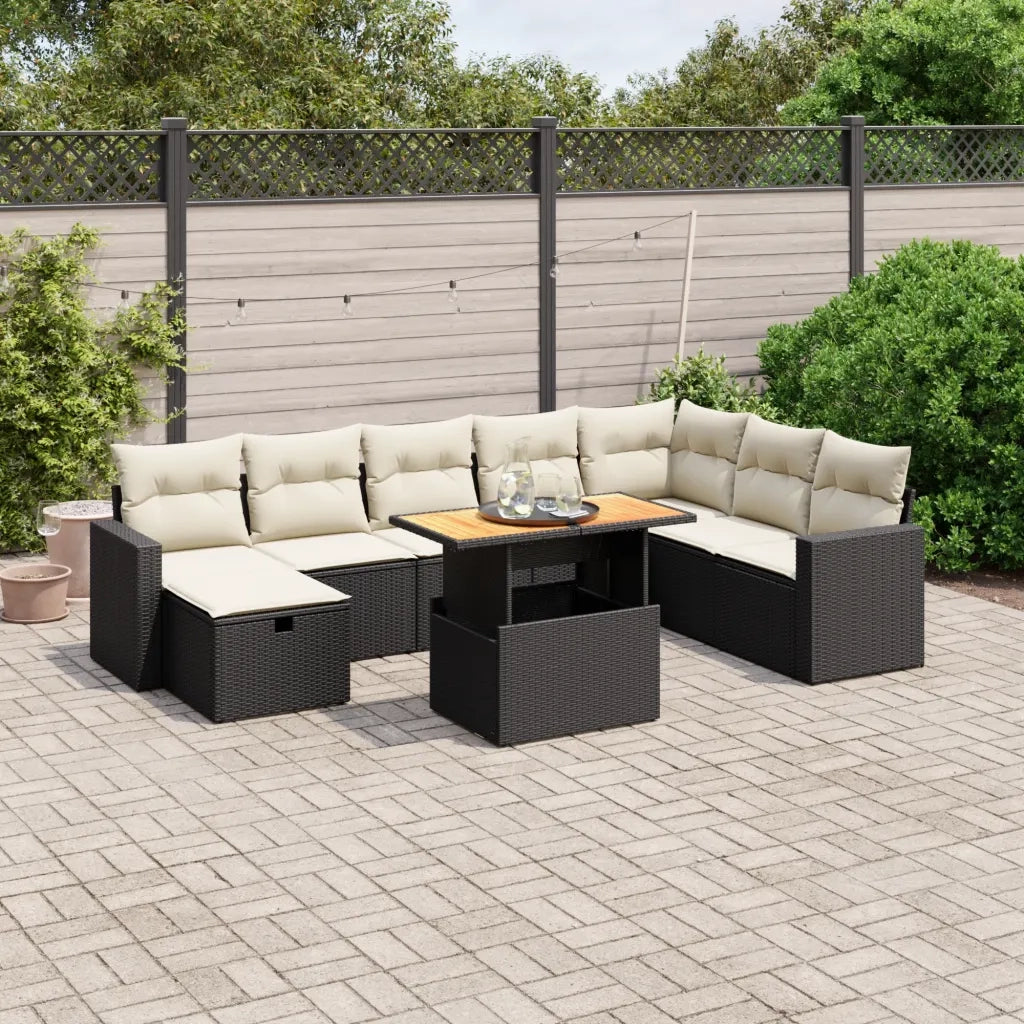 Set Divani da Giardino 9 pz con Cuscini Nero in Polyrattan 3271448