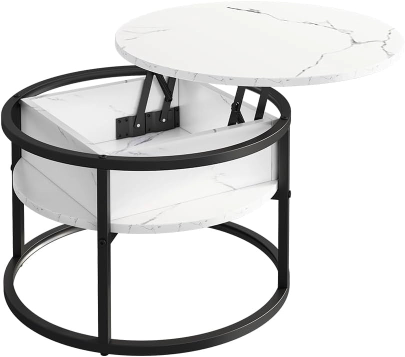 Tavolino Marlo, Nero/marmo-bianco, 77 x 77 cm, con piano ribaltabile per un utilizzo flessibile negli ambienti domestici