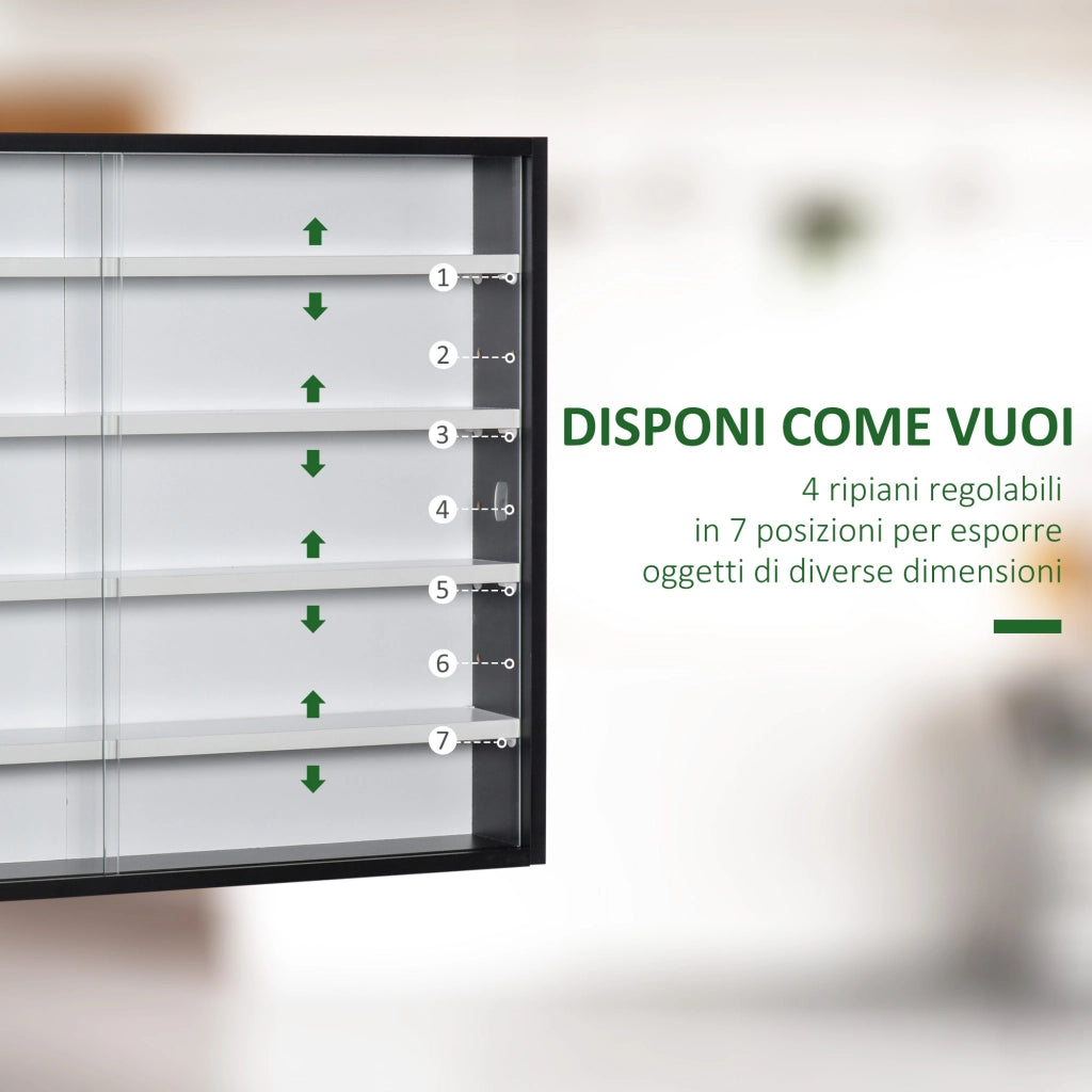 Libreria a Parete con Ripiani Regolabili in Vetro e Legno ¨C zephmum ¨C Nero e Bianco 80x9.5x60 cm