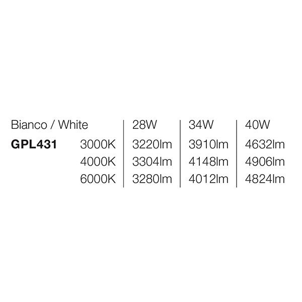 Plafoniera o Sospensione LED da Ufficio GPL Bianco Opaco, Diffusore Nero UGR <19, Potenza 28W-40W con Opzione Biemissione Luce - Gealuce