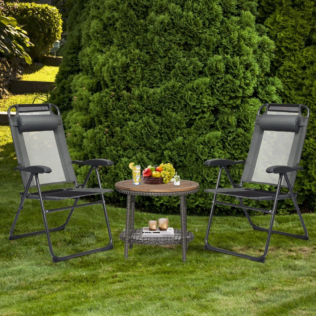 Set di 2 sedie reclinabili pieghevoli da patio, Sedie regolabili con poggiatesta per cortile Grigio-Poltrone e sdraio