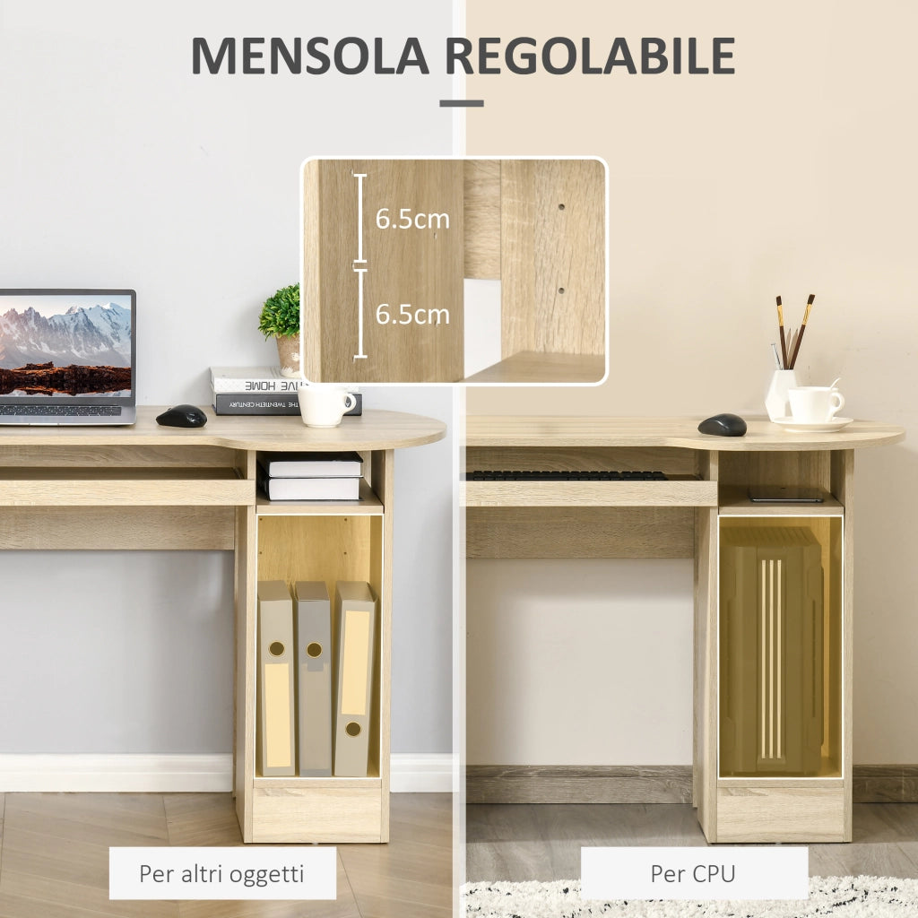Scrivania da PC per Ufficio con Scaffali, Cassetti e Ripiano Testiera in Legno, 125x60x74cm