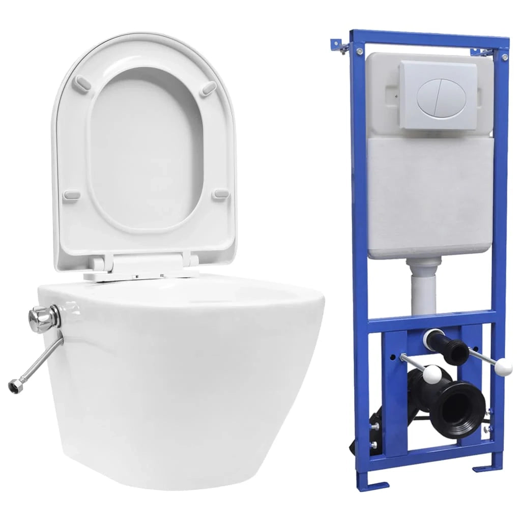 Kit completo per vaso sospeso senza brida e cassetta di scarico nascosta ceramica bianca 02_0003576