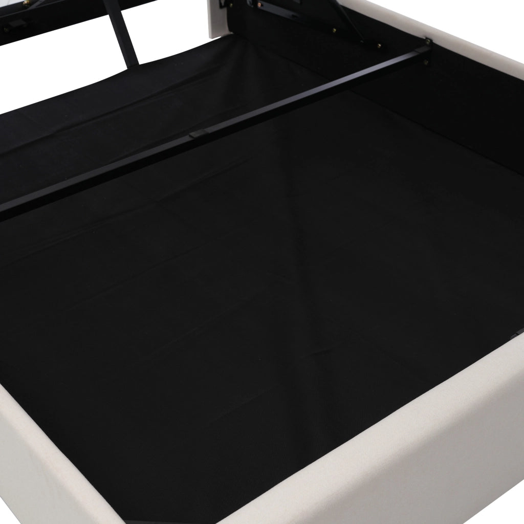 OKWISH Letto Contenitore 160×200 cm, Letto Matrimoniale con USB, Tipo C e Testiera Geometrica, senza Materasso, in Lino Cotone, Beige