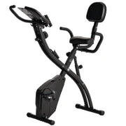 Cyclette Pieghevole 2 in 1, Resistenza Magnetica Regolabile 8 Livelli, Cyclette da Casa Silenziosa con Sensore di Frequenza Cardiaca, Elastici per Braccia, Schermo LCD, Volano 2.5kg, Nero