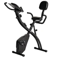 Cyclette Pieghevole 2 in 1, Resistenza Magnetica Regolabile 8 Livelli, Cyclette da Casa Silenziosa con Sensore di Frequenza Cardiaca, Elastici per Braccia, Schermo LCD, Volano 2.5kg, Nero