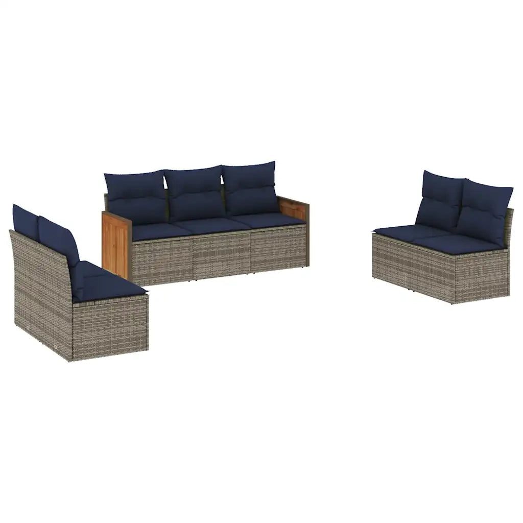 Set Divani da Giardino 7 pz con Cuscini Grigio in Polyrattan 3227559