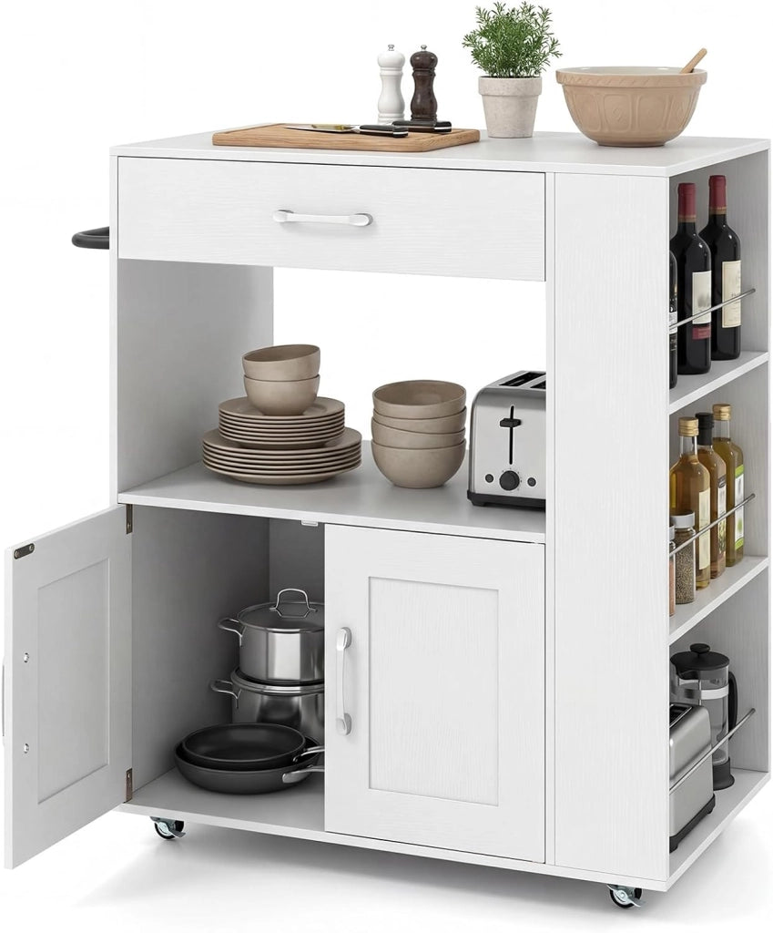 Credenza da Cucina su Ruote, Isola Mobile, Carrello da Servizio con Cassetto e 3 Ripiani, 2 Colori, 75 x 46 x 90,5 cm (Nero)