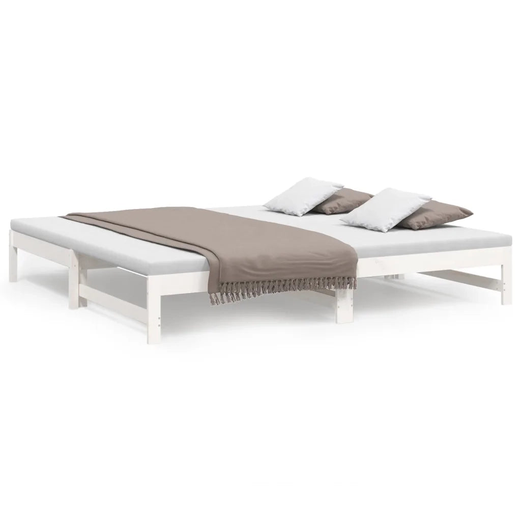Letto matrimoniale | Letto per adulti | Dormeuse Estraibile Bianca 2x(80x200) cm Legno Massello di Pino