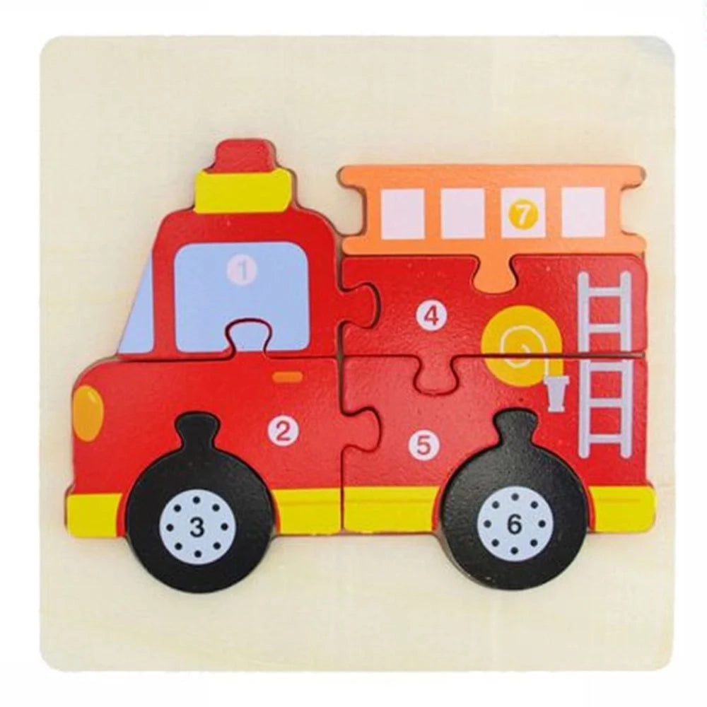 Trade Shop - Puzzle 3d Legno Forma Di Macchina Dei Pompieri Colorato Gioco Bimbi Bambini 07328 -