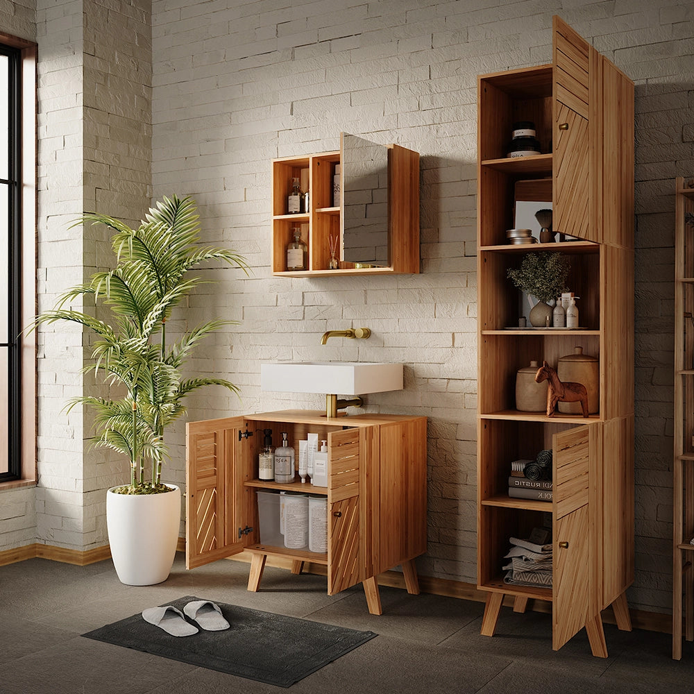 Vicco Set di mobili da bagno Bambù 3 parti, con colonna