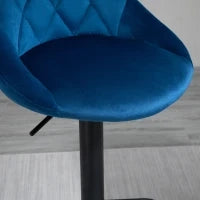 Set 2 Sgabelli da Cucina di Design con Schienale e Poggiapiedi, Seduta in Velluto e Base in Metallo, 46x48x83-104cm, Blu
