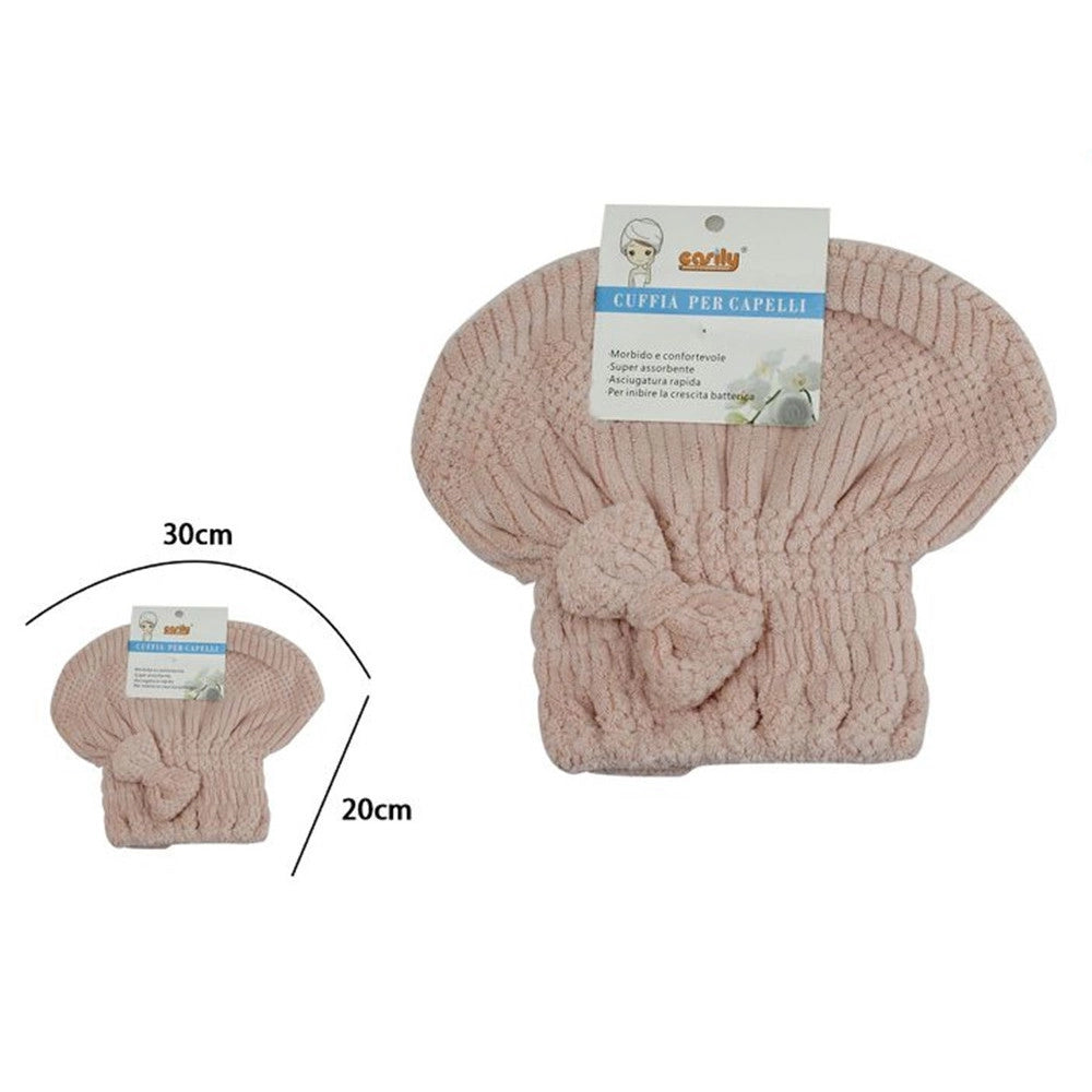 Trade Shop - Cuffia Asciuga Capelli Asciugamano Doccia Morbido Assorbente Fiocco Rosa 79625 -